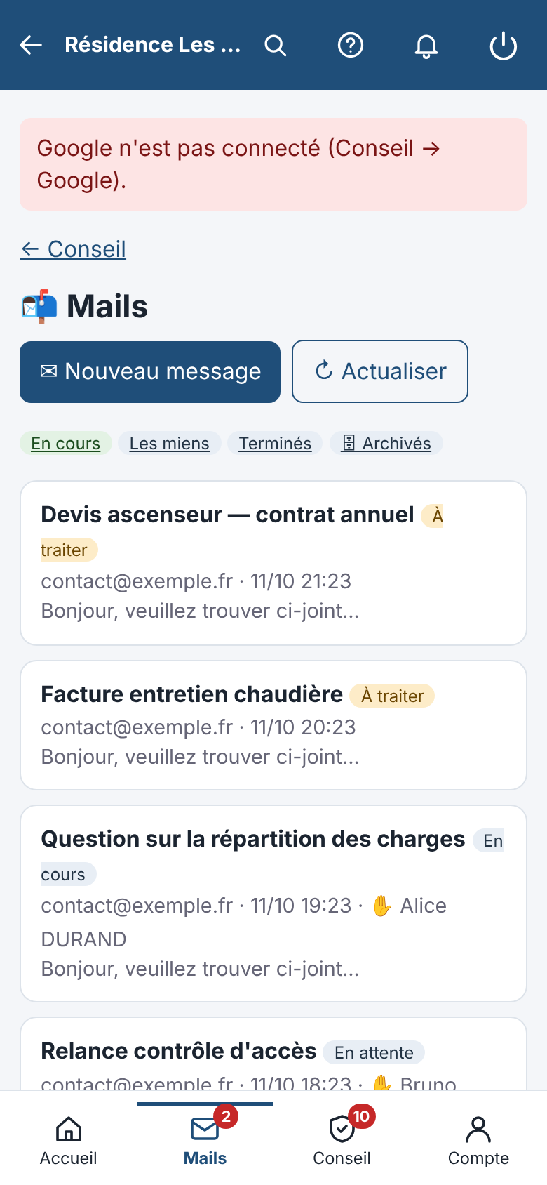 Mails du conseil
